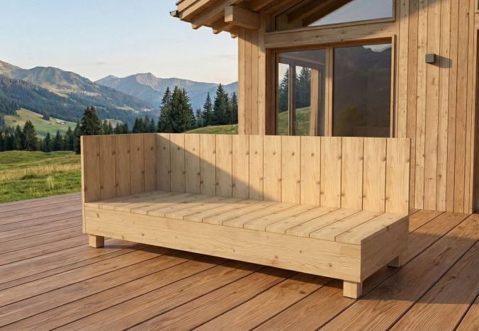 Ottomane, Chaiselongue oder Recamière? Egal auf der windgeschützen Konstruktion liegt man im Freien auch in den Alpen gut