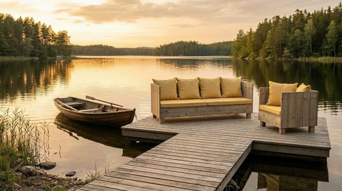 Die DIY-outdoor-lounge PALISADES macht sich auch auf einem Steg am See toll!