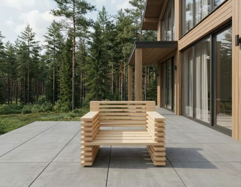 Der selbstgebaute Sessel der DIY outdoor-lounge Möbel-Linie STRATA sieht lässig aus!