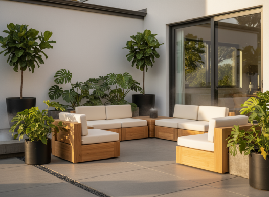 Ein kastiger Klassiker unter den Terrassenmöbeln. Elegant und unaufdringlich. Wenn gut konstruiert, mit Stauraum im Möbelkorpus.