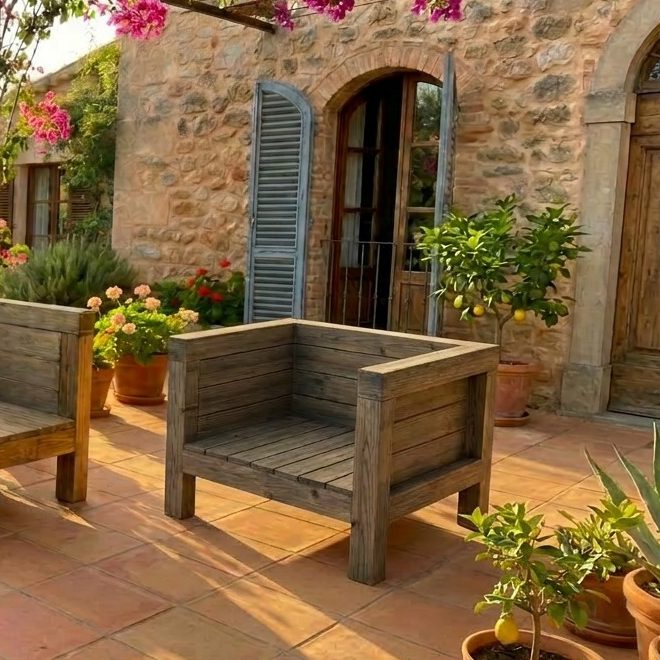 DIY Outdoor-Lounge Sofa TUSCANY auf einer gemütlichen Terrazza in den Hügeln der Toskana