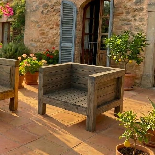 DIY outdoor-lounge.com Sessel TUSCANY auf einer Terrasse in der Toskana.