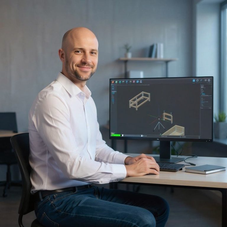 Der Architekt im Büro sitzt am Rechner und zeichnet die outdoor-lounge TUSCANY Der Architekt im Büro sitzt am Rechner und zeichnet die outdoor-lounge TUSCANY