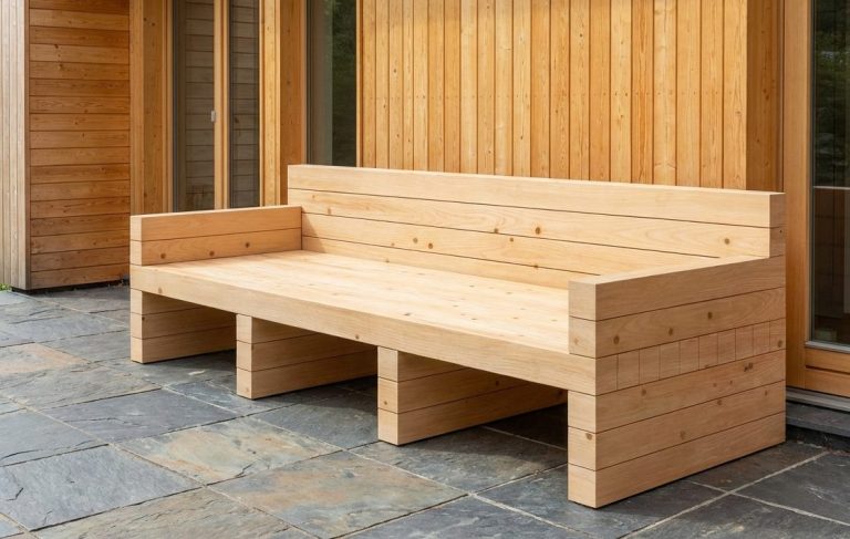 DIY outdoor-lounge.com Sofa TUSCANY steht auf einer Terrasse in der Toskana bei untergehender Sonne.