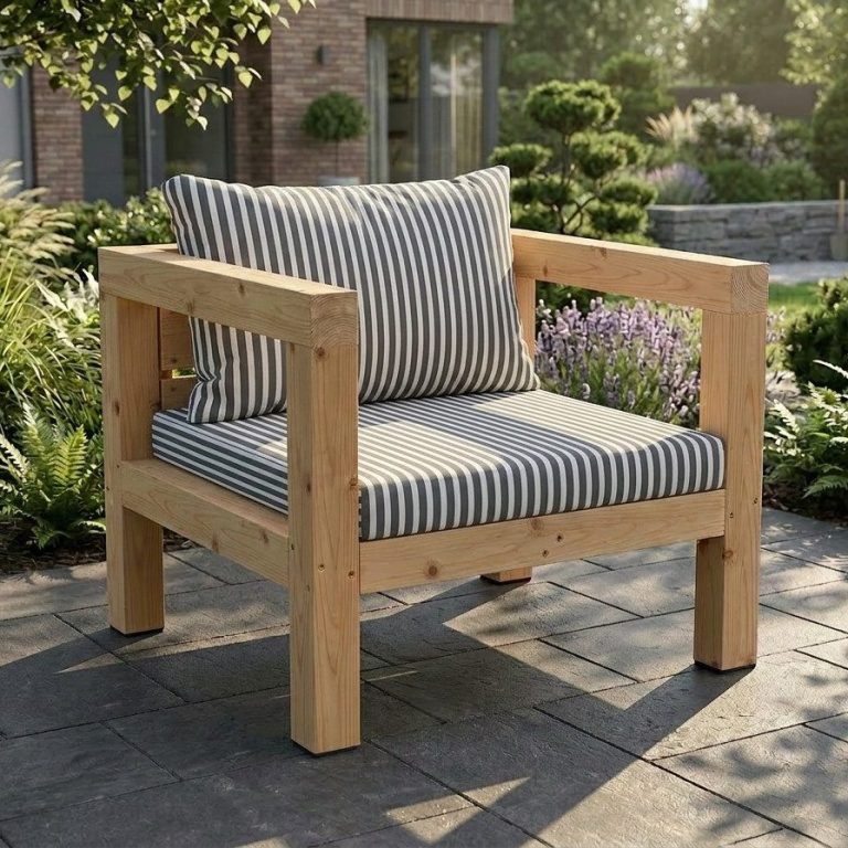 DIY Outdoor Lounge Sessel BANCO auf einer Terrasse eines modernen Bungalows