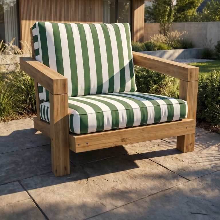 DIY Outdoor Lounge Sessel ELBE auf einer Terrasse eines modernen Bungalows