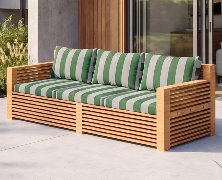 Do-It-Yourself Massivholz Sofa LAMELAS mit Polsten als Dekorationsbeispiel DIY Lounge Sofa LAMELAS mit Polstern als Dekorationsbeispiel