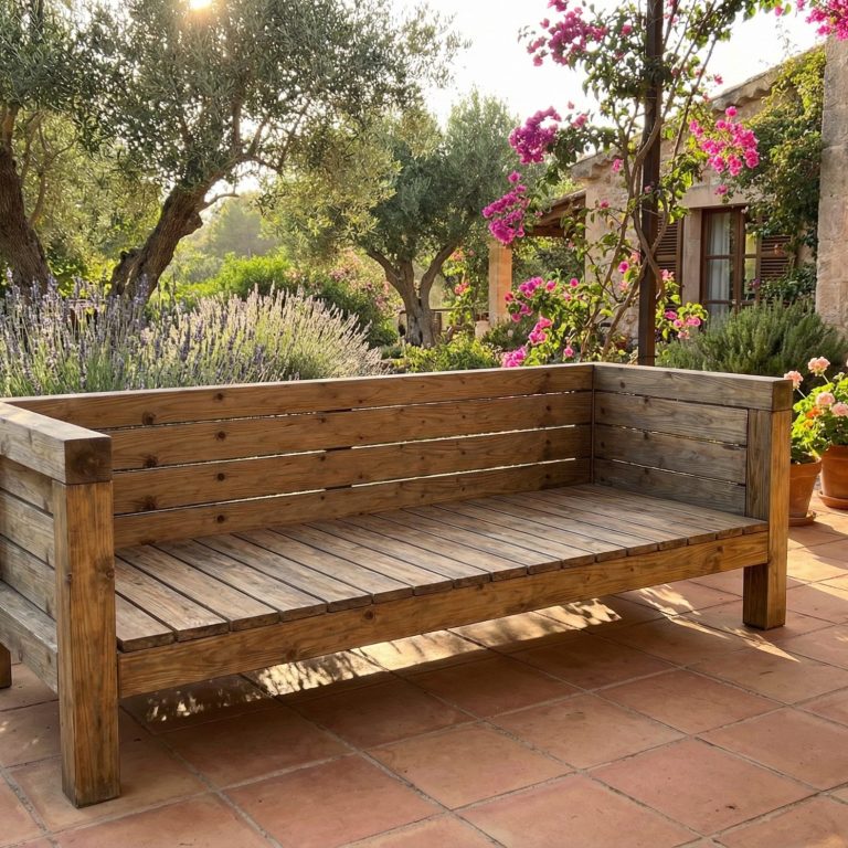 Das DIY Garten-Lounge Sofa TUSCANY steht auf einer Terrasse in der Toskana