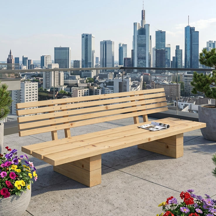 Die selbstgebaute outdoor-lounge KYOTO passt wegen ihres reduzierten Erscheinungsbildes optimal zu modernen Häusern und Bungalows